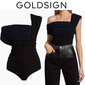 Gelsey Ribbed Colorblock Bodysuit Navy Black Sz M 298$